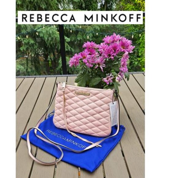 REBECCA MINKOFF - 100% leather quilted crossbody Love Kerry bag (quartz pink)) - Picture 1 of 11